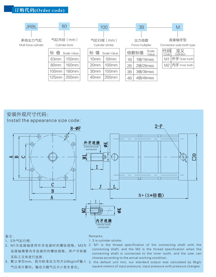 倍力氣缸產品型號規格參數選型表